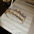 Multicolor Square Crystal Slim Open Cuff In Gold Or Silver Tone view 1