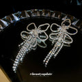 Silver Crystal Flower Long Tassel Earrings Polished Metal Jewelry view 4