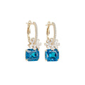 Gold Tone Square Gem Flower Hoop Earrings in Three Colors view 5