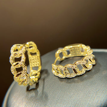 Gold Tone Crystal Chain Link Huggie Earrings