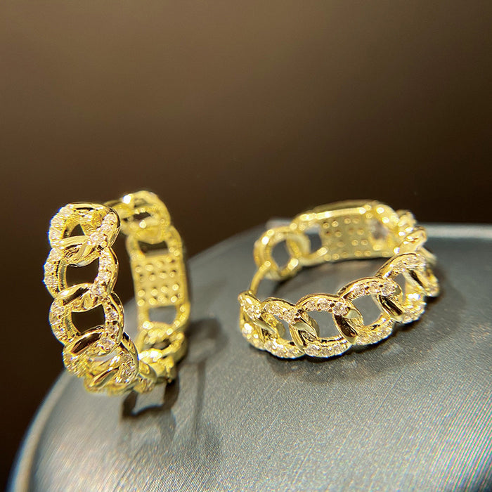 Gold Tone Crystal Chain Link Huggie Earrings