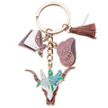 Brown Western Hat Floral Longhorn Metal Keychain Set view 5