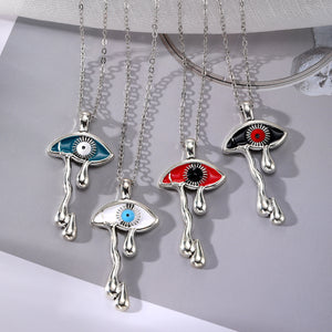 Silver Tone Melting Evil Eye Pendant Necklaces in Four Colors