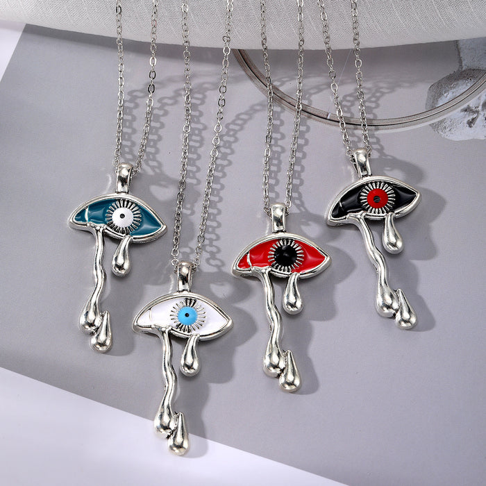 Silver Tone Melting Evil Eye Pendant Necklaces in Four Colors