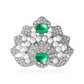 Silver Pearl Crystal Floral Brooch Red Green Cabochons view 2