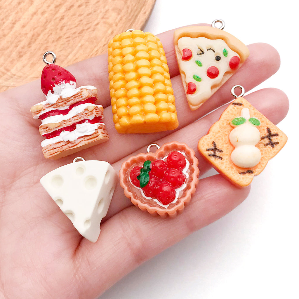 Resin 3D Bread Cake Cheese Food Charm Pendant for DIY Necklace Keychain Jewelry Making