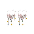 Clear Bead Flower Necklaces and Pink Flower Heart Hoop Earrings view 5