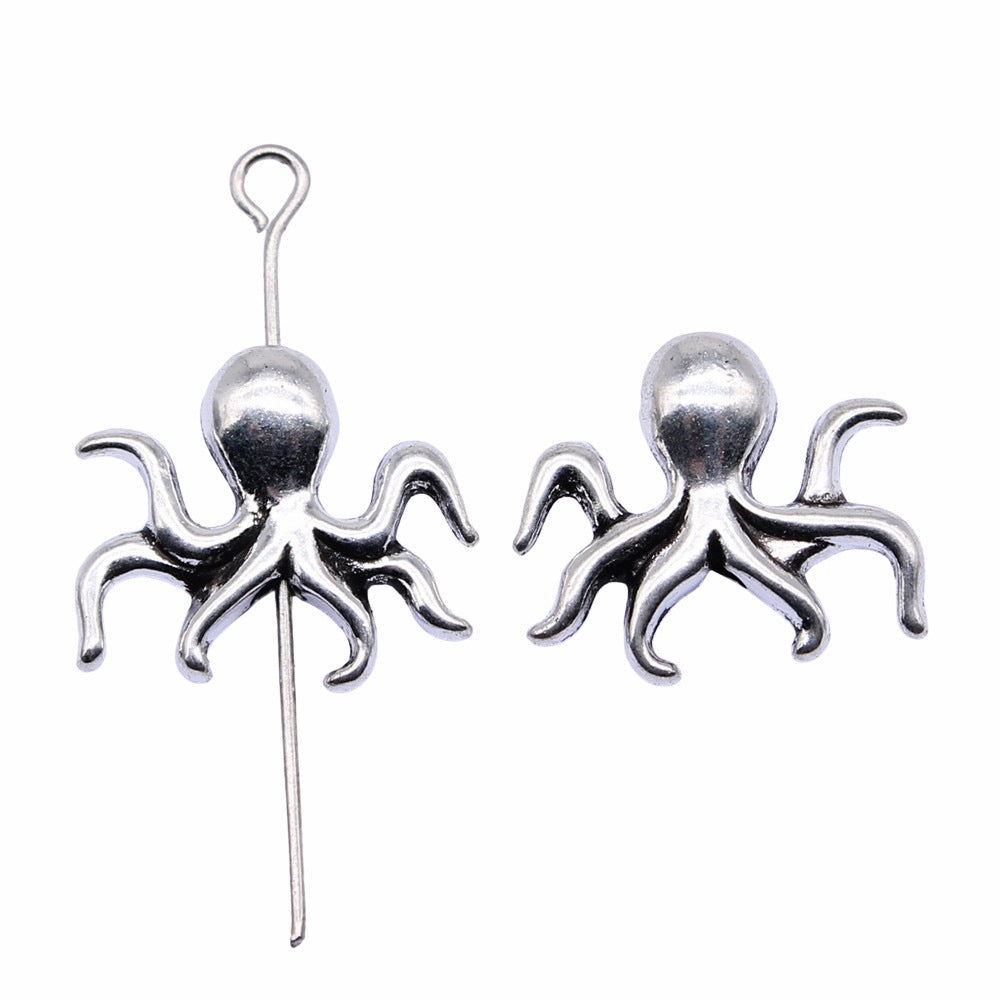 14x16mm 1.3g Antique Silver Zinc Alloy Squid Loose Metal Beads for Ocean Theme DIY Jewelry Making