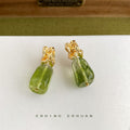 Gold Nugget Green Marbled Geometric Drop Earrings Pair view 3