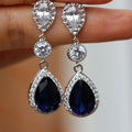 Silver Tone Blue Or Green Teardrop Long Earrings Fashion Jewelry view 3