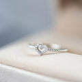 White Metal Hollow Heart Thin Rope Band Ring Clear Stones view 2