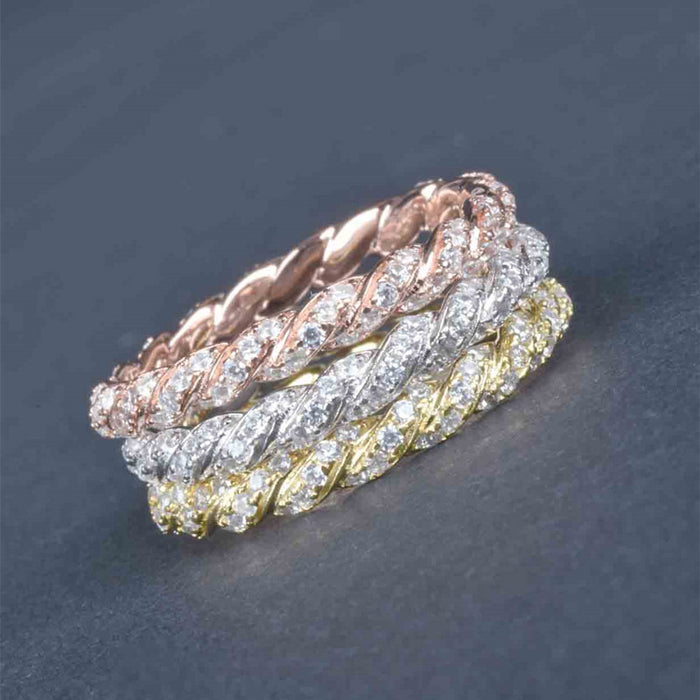 Slim Braided Pave Band In Gold, Silver, And Rose Tones
