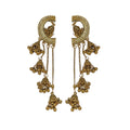 Crescent Bell and Chain Long Drop Earrings in Two Tones view 5