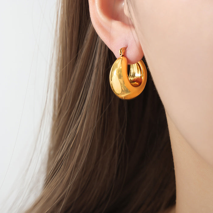 Polished Chunky Puffy Crescent Hoop Earrings Metal