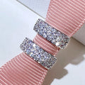 White Metal Pave Wide Huggie Hoop Earrings Flower Cutout view 1