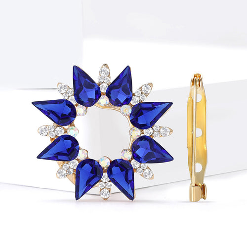 Close view showing the brooch colors and crystal details