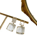 Clear Rectangle Crystal Drop Earrings with Sparkling Stone Details view 5