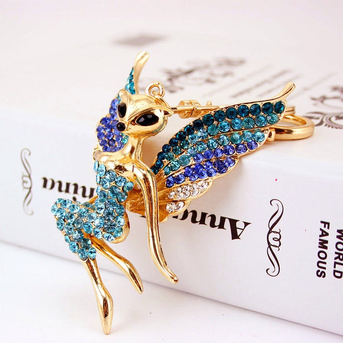 Rhinestone Fairy with Butterfly Keychain Zinc Alloy Bag Charm