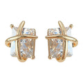 Gold-Tone Clear Rectangle Crystal Cross Band Stud Earrings view 5