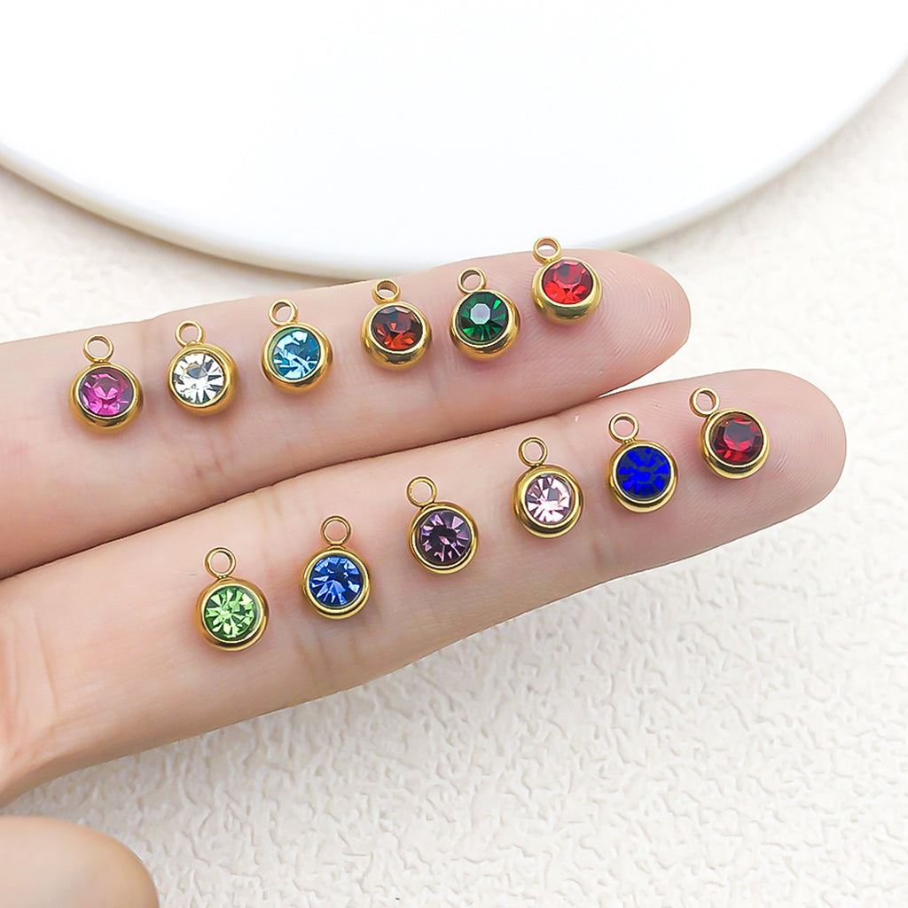 Stainless Steel Satellite Birthstone Charm Pendant for DIY Bracelet Necklace Jewelry