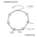 Heart Zircon Link Bracelet Stainless Steel Adjustable view 7
