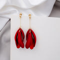 Deep Red Layered Petal Long Statement Drop Earrings view 2