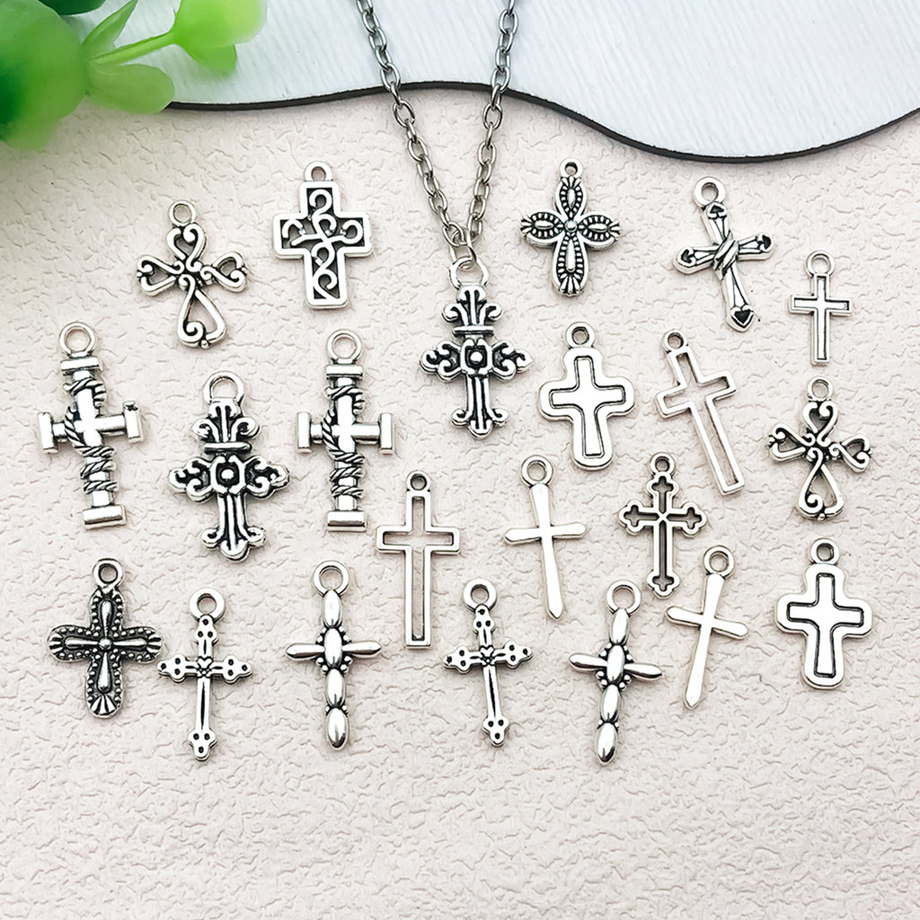 Antique Silver Zinc Alloy Cross Charm Pendant for DIY Necklace Earring Keychain Jewelry Making