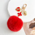 Fluffy Pom Pom Keychain With Heart Bear Charm And Flower Pendant view 7
