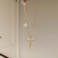 Gold Tone Cross Pendant Necklace With Clear Crystals view 6