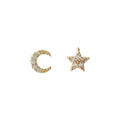Gold Tone Clear Stone Star And Crescent Moon Asymmetric Stud Earrings view 5