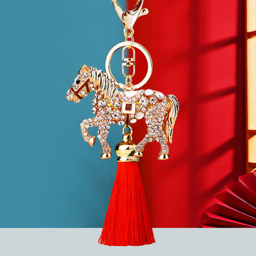 Crystal Horse Keychains with Plain and Six Color Tassel Options
