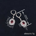 Silver Tone Red Center Flower Drop Leverback Earrings view 4