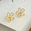 Open Outline Five Petal Flower Stud Earrings in Gold Tone view 2