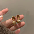 Champagne Pearl Drop Stud Earrings with Brown Square Tops view 4