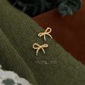 Gold Sand Texture Bow Mini Stud Earrings Ribbon Shape view 3