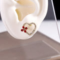 Gold Open Heart Stud Earrings Red Crystal Flower Accents view 4