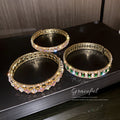 Wide Gold Tone Crystal Bangles With Pink Or Green Stone Patterns view 4