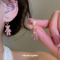 Pink Crystal Bear Pearl Stud Earrings Fashion Jewelry Accessory view 2