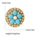 Gold Round Flower Brooch Oval Cabochon Pearl Rhinestone Pin view 7