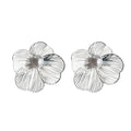 Openwork Line Flower Stud Earrings Pearl Center Gold Silver view 5