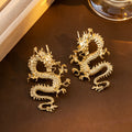 Gold Sculpted Chinese Dragon Statement Stud Earrings view 6