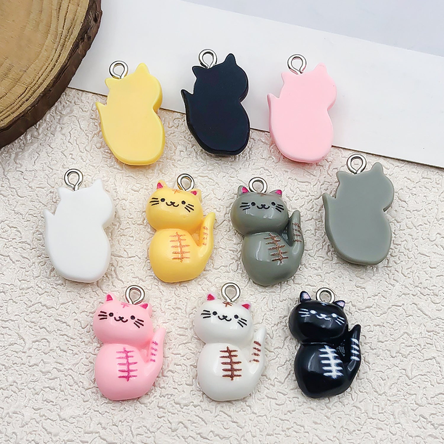 Cartoon Resin Cat Charm Pendant Jewelry Findings for Earrings Necklace Keychain DIY