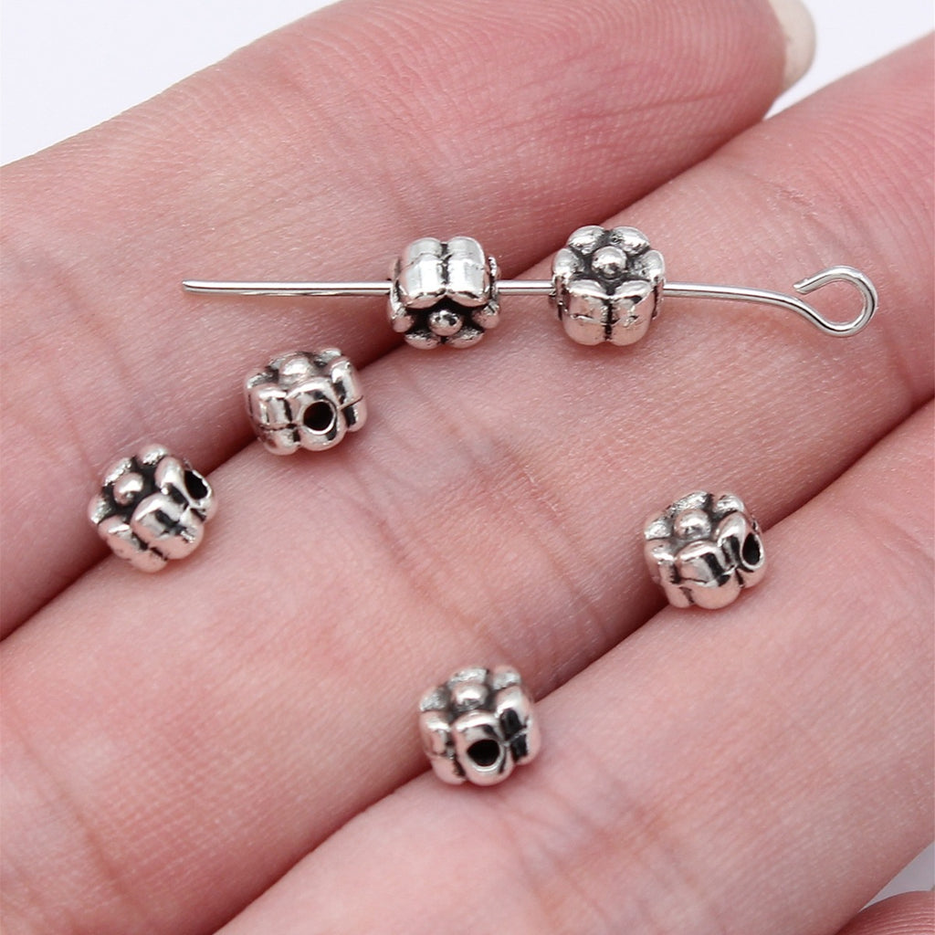 5.2x5.2x4.3mm 0.4g Antique Silver Zinc Alloy Flower Small Hole Spacer Beads for DIY Bracelet Jewelry