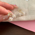 Gold Tone Faux Pearl Cherry Cluster Drop Stud Earrings view 2