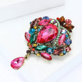 Multicolor Crystal Cluster Brooch with Pink Teardrop Dangle view 4