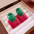 Color Block Geometric Statement Stud Earrings With Decorative Metal Accents view 8