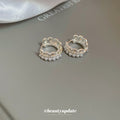 White Pearl Lace Edge Hoop Earrings in Silver Tone view 4