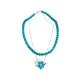 Double Strand Beaded Flower Necklace in Blue and Yellow view 5