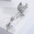 Clear Rhinestone Tulip Brooch Pearl Stem Silver or Gold view 4