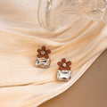 Brown Flower Clear Rectangle Crystal Stud Earrings view 2